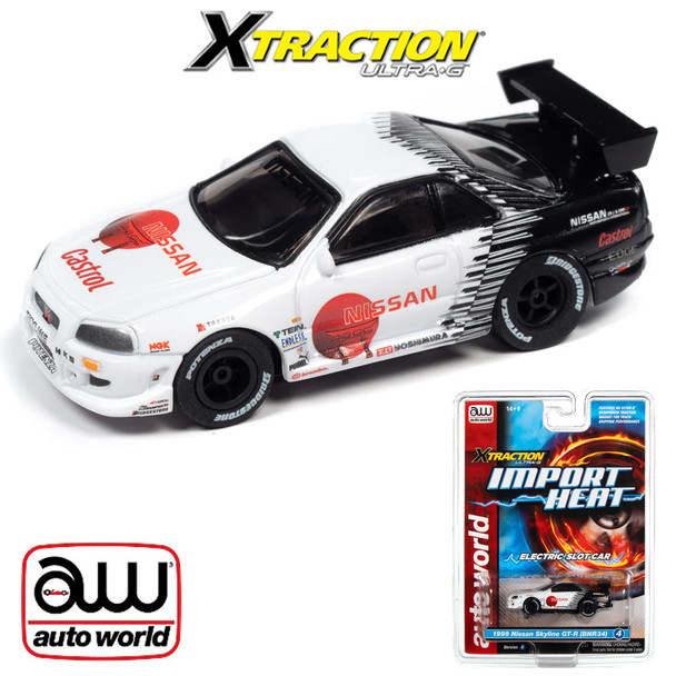 Auto World Xtraction Import Heat 1999 Nissan Skyline GT-R White/Black HO Slot Car