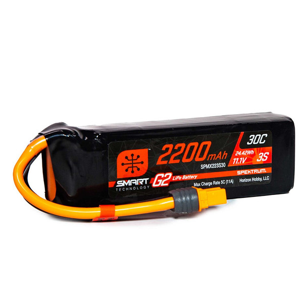 Spektrum SPMX223S30 11.1V 2200mAh 3S 30C Smart G2 LiPo Battery : IC3