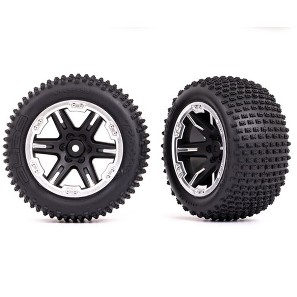 Traxxas 3772X Alias 2.8" Rear Tires w/ Black/Satin Wheels / Foam Inserts : Rustler