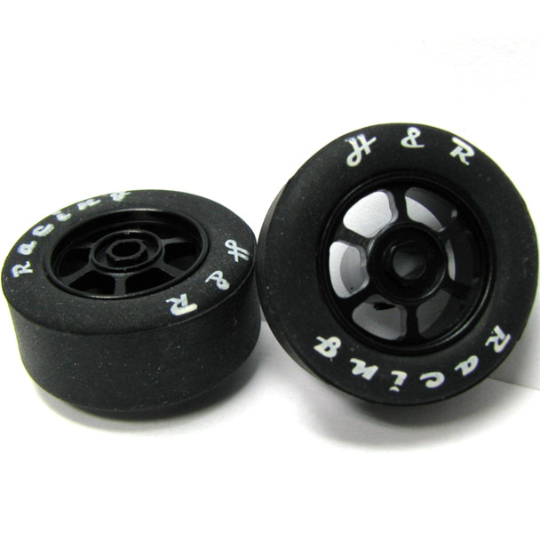 H&R Racing HR1355 6 Spoke 12mm Black Wheel w/ Rubber Tire (2) 1:24 Slot Car