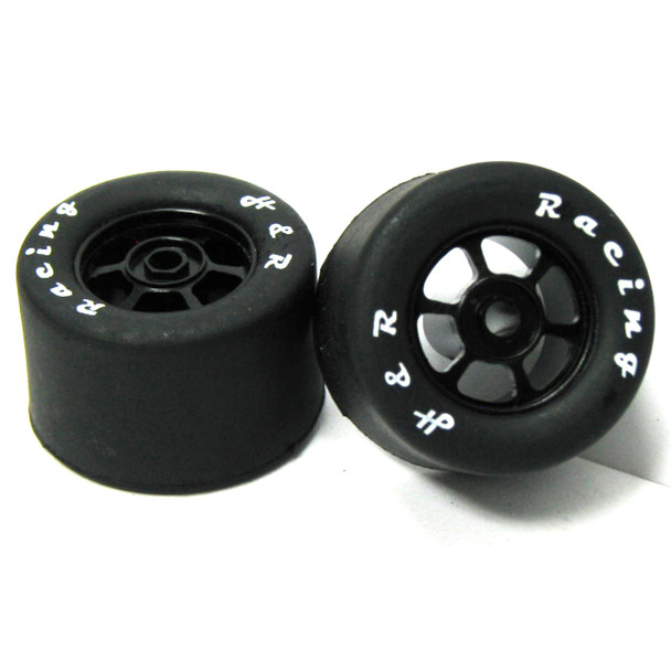 H&R Racing HR1357 6 Spoke 18mm Black Wheel w/ Rubber Tire (2) 1:24 Slot Car
