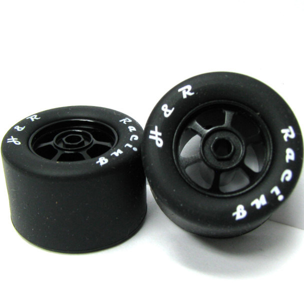 H&R Racing HR1358 6 Spoke 18mm Black Wheel w/ Silicone Tire (2) 1:24 Slot Car