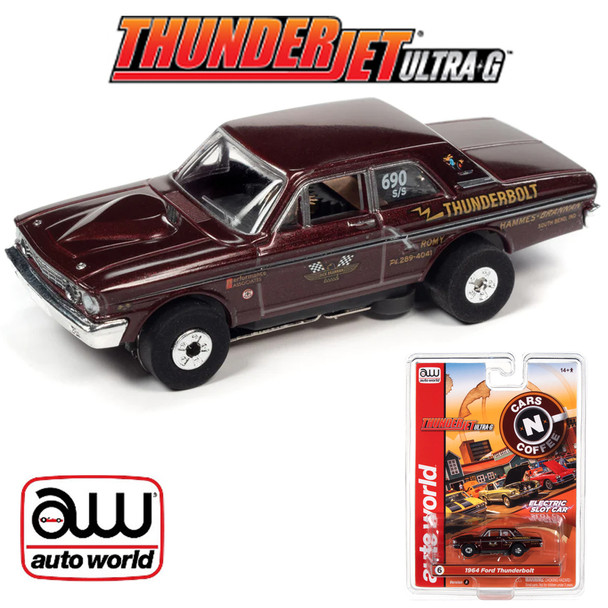 Auto World Thunderjet Cars N Coffee 1964 Ford Thunderbolt Maroon HO Slot Car