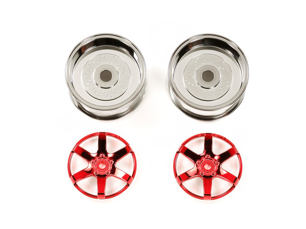 Tamiya 54552 RC Red Plated 6-Spoke Wheels 26mm Width / Offset +4 (2Pcs)