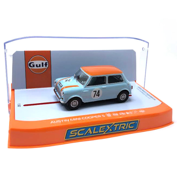 Scalextric C4325 Austin Mini Cooper S Gulf Edition Nick Riley & Gabriele Tarquini 1/32 Slot Car