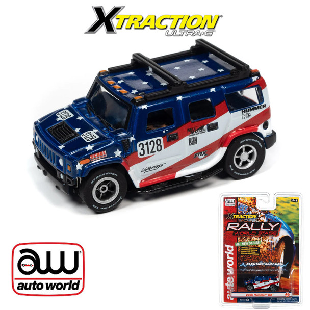 Auto World Xtraction Rally 2005 Hummer H2 Blue HO Scale Slot Car