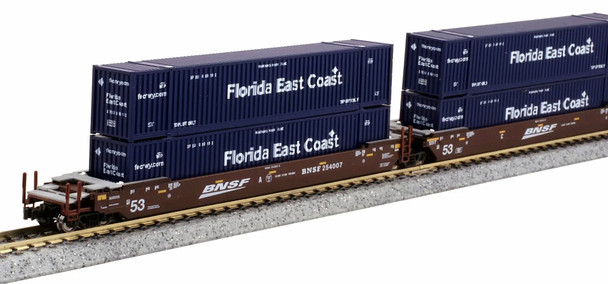 Kato 106-6181 MAXI-IV 3-Unit Well Cars w/ Florida East Cost Containers #254007 N Scale