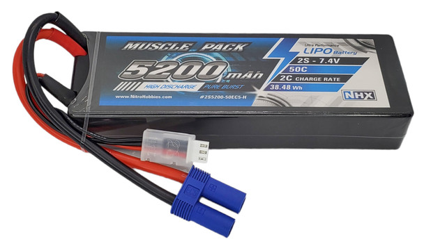 NHX Muscle Pack 2S 7.4V 5200mAh 50C Hard Case LiPo Battery w/ EC5 Connector