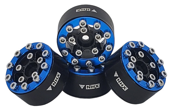 NHX RC 1.0" Aluminum Screw-Style Beadlock Wheels (4) -Blue: SCX24