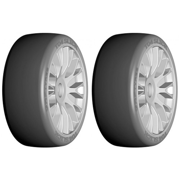 GRP GTK04-XM4 1:8 GT T04 SLICK XM4 Soft Medium Tires w/ 20 Spoked Silver Wheel (2)