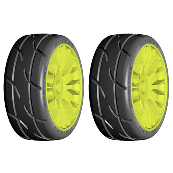 GRP GTY03-XM5 1:8 GT T03 REVO XM5 Medium Tires w/ 20 Spoked Yellow Wheel (2)