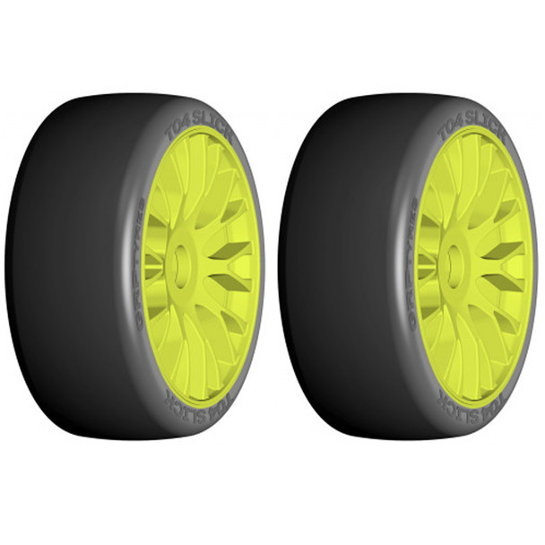 GRP GTY04-XB2 1:8 GT T04 SLICK XB2 Extra Soft Tires w/ 20 Spoked Yellow Wheel (2)