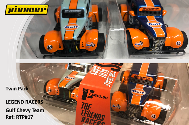 Pioneer RTP#17 Legends Racers Twin Pack Gulf Chevy Team Slot Car 1/32 Scalextric DPR