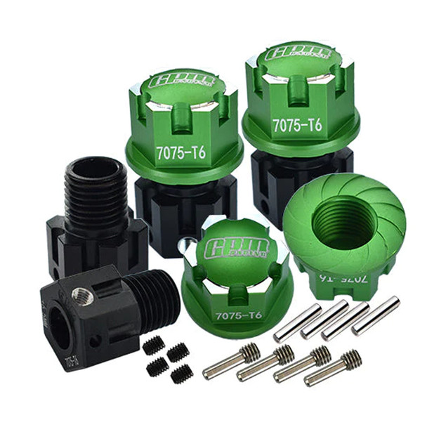 GPM Alum 7075-T6 Hex Adapters (+6.5mm) & Wheel Lock Green for Sledge/E-Revo/Maxx