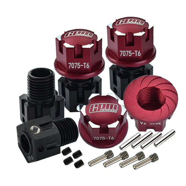 GPM Alum 7075-T6 Hex Adapters (+6.5mm) & Wheel Lock Red for Sledge/E-Revo/Maxx