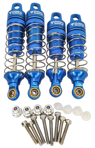 NHX RC Aluminum Front & Rear Shocks (4): Losi Mini-T 2.0 -Blue