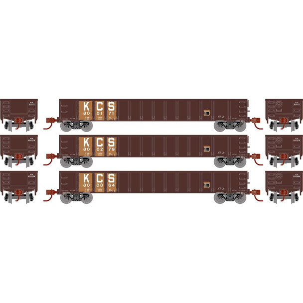 Athearn ATH3552 52' Mill Gondola - KCS (3) Freight Cars N Scale