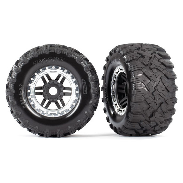 Traxxas 8972X MT Tires w/ Black/Chrome Beadlock Wheels & Foam Inserts (2) for Maxx