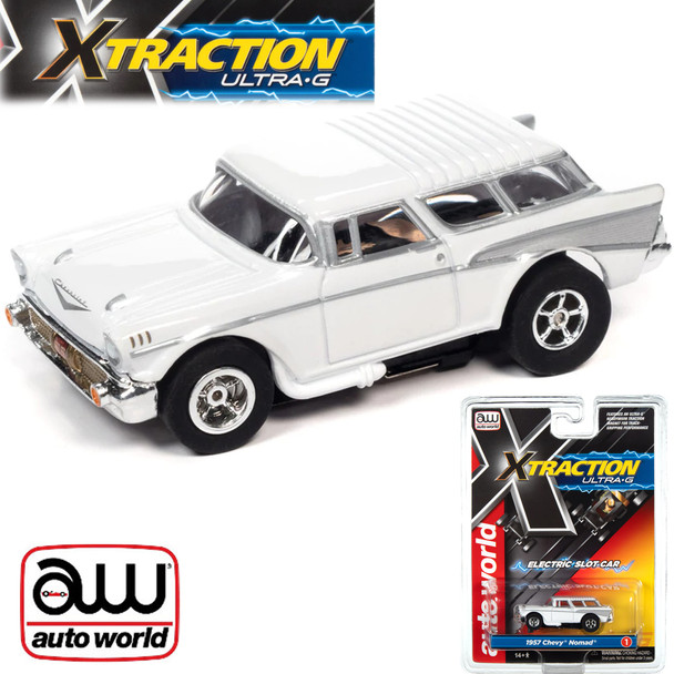 Auto World Xtraction R34 1957 Chevrolet Nomad White HO Scale Slot Car