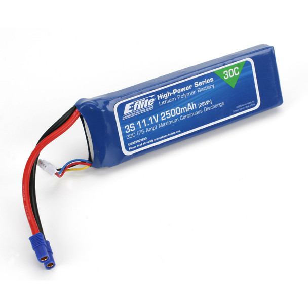 E-flite EFLB25003S30 11.1V 2500mAh 3S 30C LiPo Battery w/ EC3 Connector