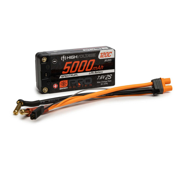 Spektrum 7.6V 5000mAh 2S 120C Smart Pro Race Shorty HC LiHV Battery w/ IC3 Connector