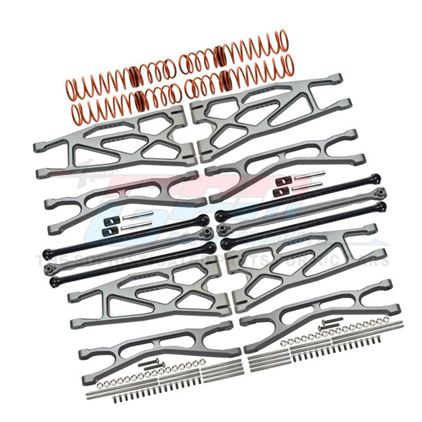 GPM Alum Suspension Arms + Steering Rods + Dog Bones Combo Gray for Widemaxx X-Maxx