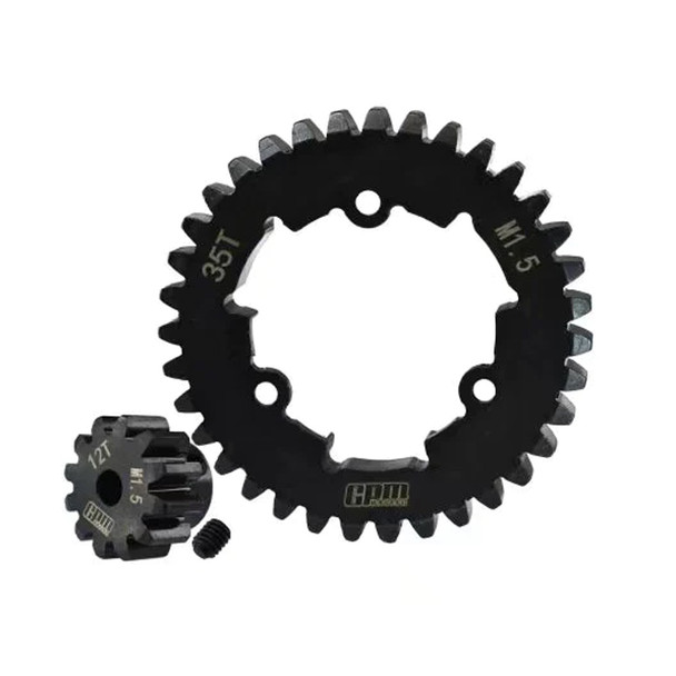 GPM Medium Carbon Steel Motor Gear 12T w/ 35T Spur Gear Black for X-Maxx