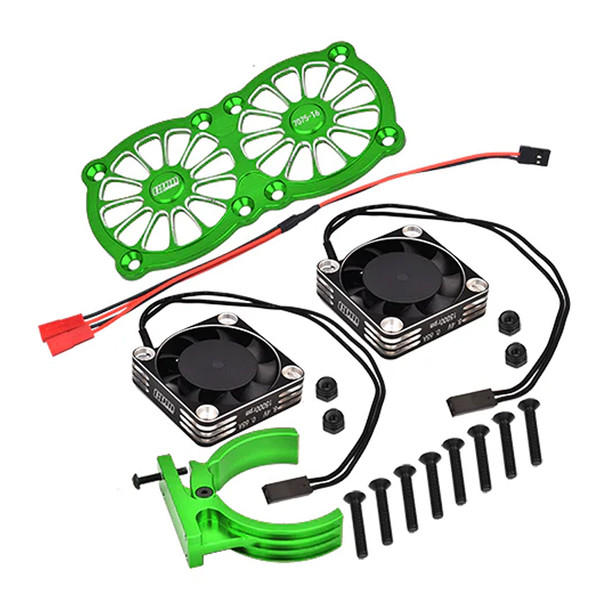 GPM Alum 7075-T6 Motor Heatsink w/ Dual Metal Frame Cooling Fan & Adjustable Mount Green for 1/5 Kraton 8S