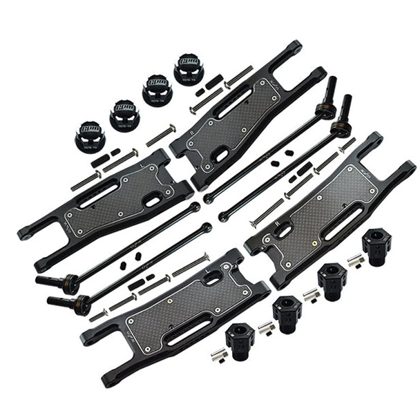 GPM Alum Combo Set C (F&R Lower Arms+Hex Adapters+Wheel Lock) Black for Sledge