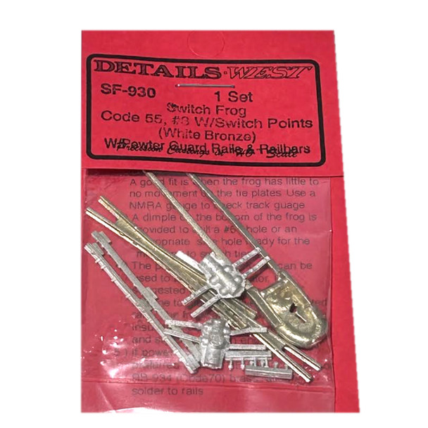 Details West SF-930 Code 55 Switch Frog Set w/Plastic Railbars & Pewter Guard Rails HO Scale