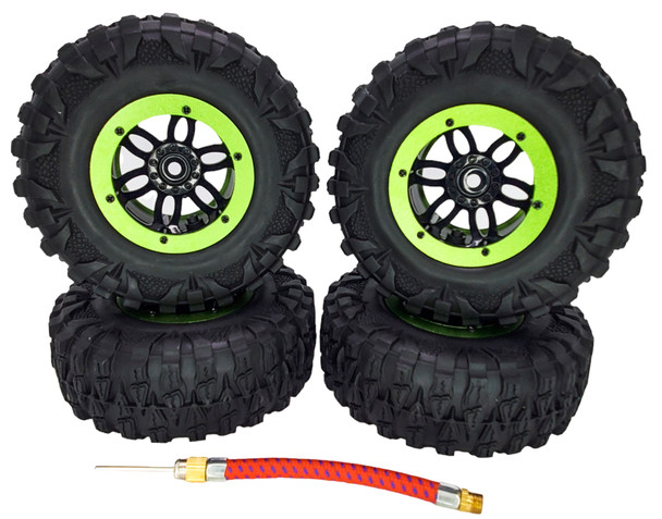 NHX RC P2 2.2" Air Crawler Tires w/ Black Beadlock Wheel / Green Ring (4) for TRX-4 SCX10