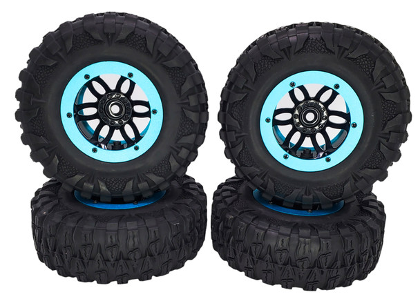 NHX RC P2 2.2" Air Crawler Tires w/ Black Beadlock Wheel / SkyBlue Ring (4) for TRX-4 SCX10