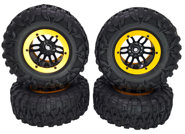 NHX RC P2 2.2" Air Crawler Tires w/ Black Beadlock Wheel / Yellow Ring (4) for TRX-4 SCX10