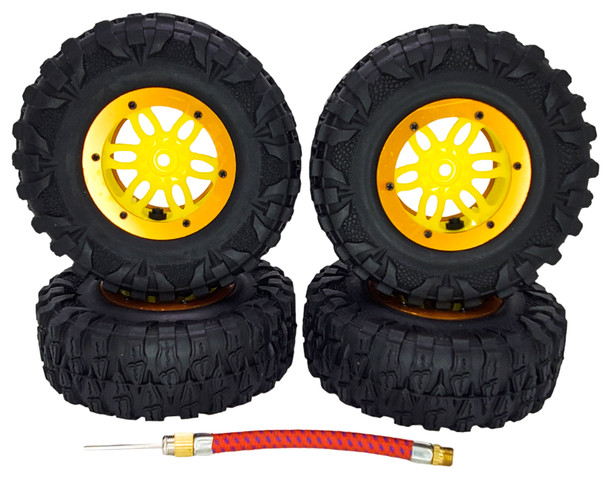 NHX RC P2 2.2" Air Crawler Tires w/ Beadlock Wheel / Yellow Ring (4) for TRX-4 SCX10