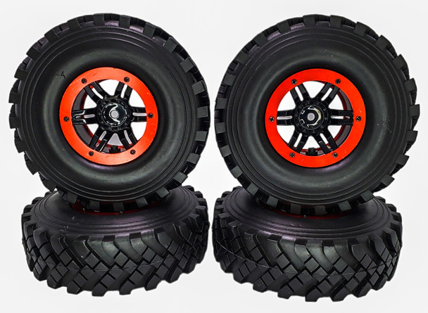 NHX RC P4 2.2" Air Tall Crawler Tires w/ Beadlock Wheel (4) for TRX-4 SCX10	-Black/Red