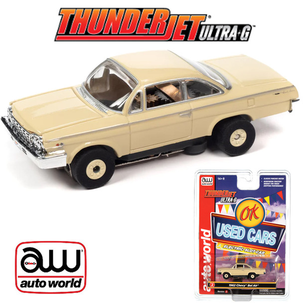 Auto World Thunderjet Ok Used Cars 1962 Chevrolet Bel Air Coupe Tan HO Slot Car