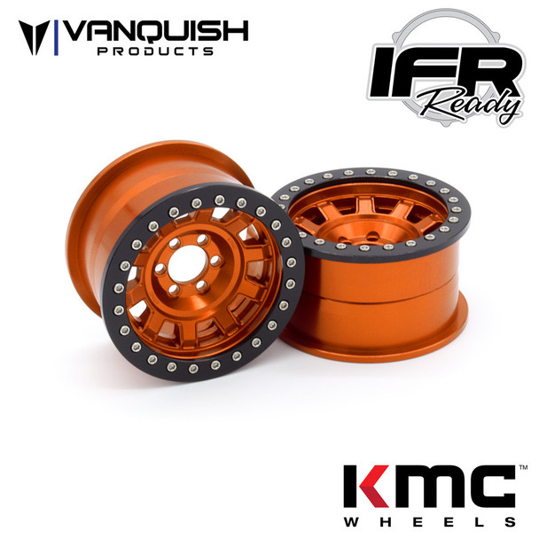 Vanquish VPS08706 2.2 Aluminum KMC KM236 Tank Orange Beadlock Wheels (2)