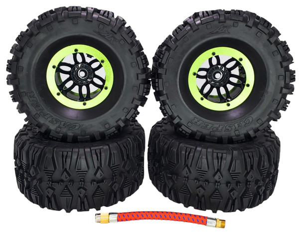 NHX RC P3 2.2" Air Wide Tall Crawler Tires w/ Beadlock Wheel (4) for TRX-4 SCX10	-Black/Green