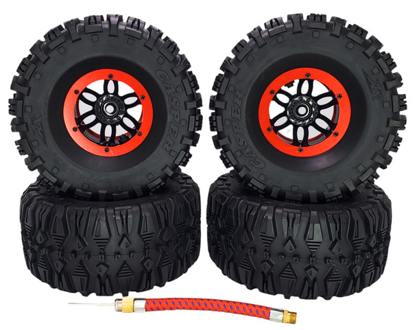 NHX RC P3 2.2" Air Wide Tall Crawler Tires w/ Beadlock Wheel (4) for TRX-4 SCX10	-Black/Red