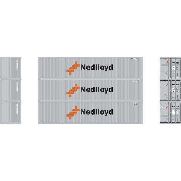 Athearn ATH27056 40' Corrugate Low Container - Nedlloyd # 2 (3) HO Scale