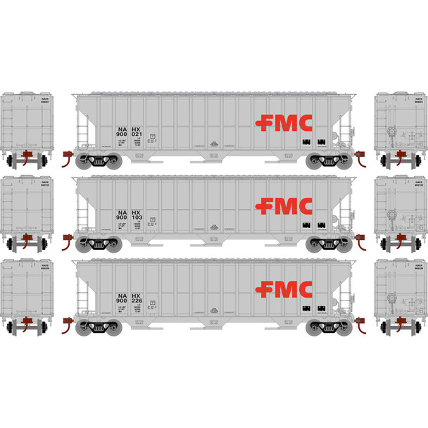 Athearn ATH81582 54' FMC 4700 Covered Hopper - NAHX (3) HO Scale