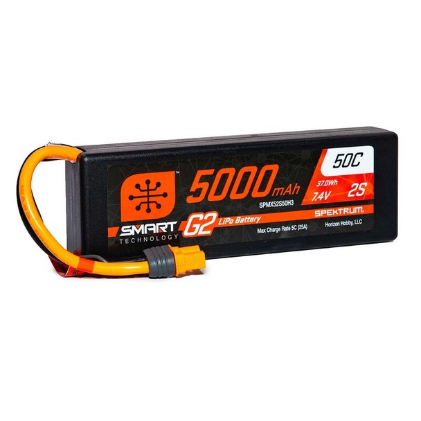 Spektrum SPMX52S50H3 7.4V 5000mAh 2S 50C Smart LiPo G2 Hard Case : IC3
