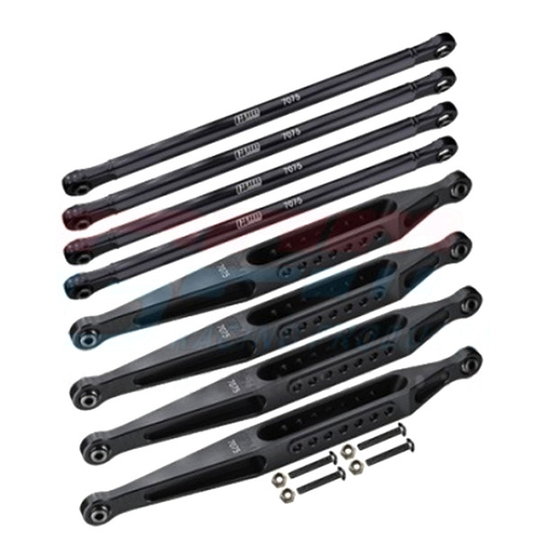 GPM Racing Aluminum 7075-T6 Upper & Lower Link Bar Set Black for 1/8 LMT