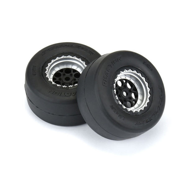 Pro-Line 10218-10 1/16 Reaction Rear Tires MTD 8mm Black/Silver Wheels (2) Losi Mini Drag