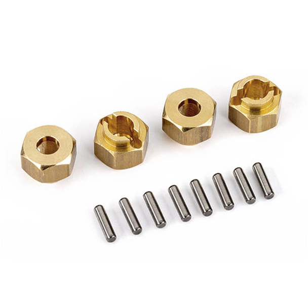 Traxxas 9750X Brass Wheel Hubs 7mm Hex (4) w/ Axle Pins (8) for TRX-4M