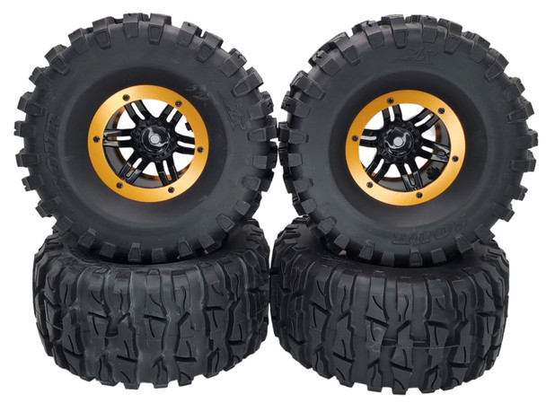 NHX RC P5 2.2" Air Wide Crawler Tires w/ Beadlock Wheel (4) for TRX-4 SCX10 -Black/Yellow