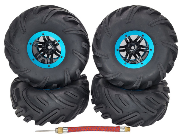 NHX RC P6 2.2" Air Crawler Tires w/ Beadlock Wheel (4) for TRX-4 SCX10 -Black/SkyBlue