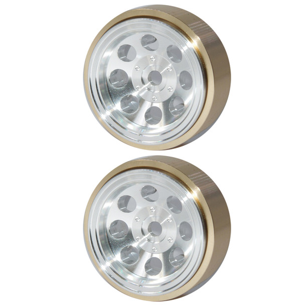 SSD RC SSD00499 1.0" Aluminum / Brass 8 Hole Beadlock Wheels Silver (2)