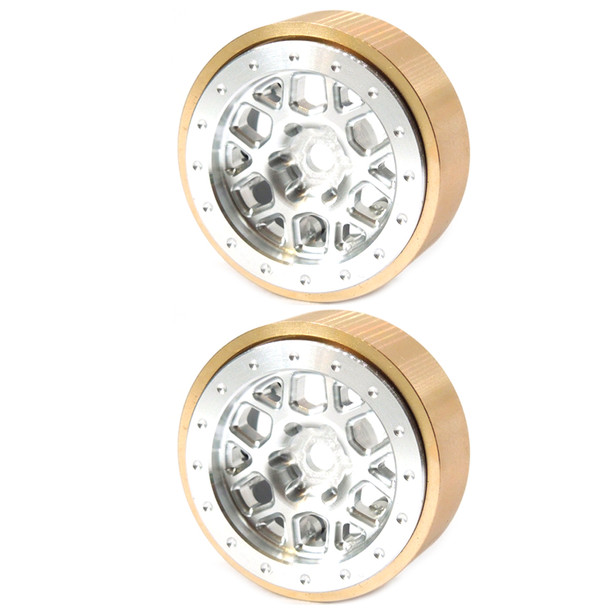 SSD RC SSD00554 1.0" Aluminum / Brass Boxer Beadlock Wheels Silver (2)