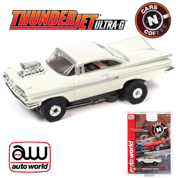 Auto World Thunderjet 1959 Chevy Impala Street Rod w/Blower White HO Slot Car